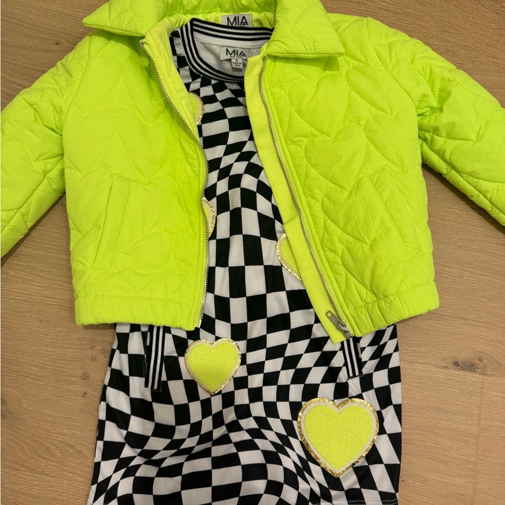 MIA Neon Lime Quilted Jacket with Heart Stitching